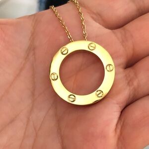Gold Circle Screw Pendant Necklace